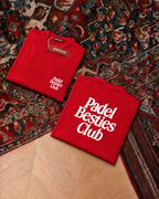 Padel Besties Club, red t-shirt with white print, front and back