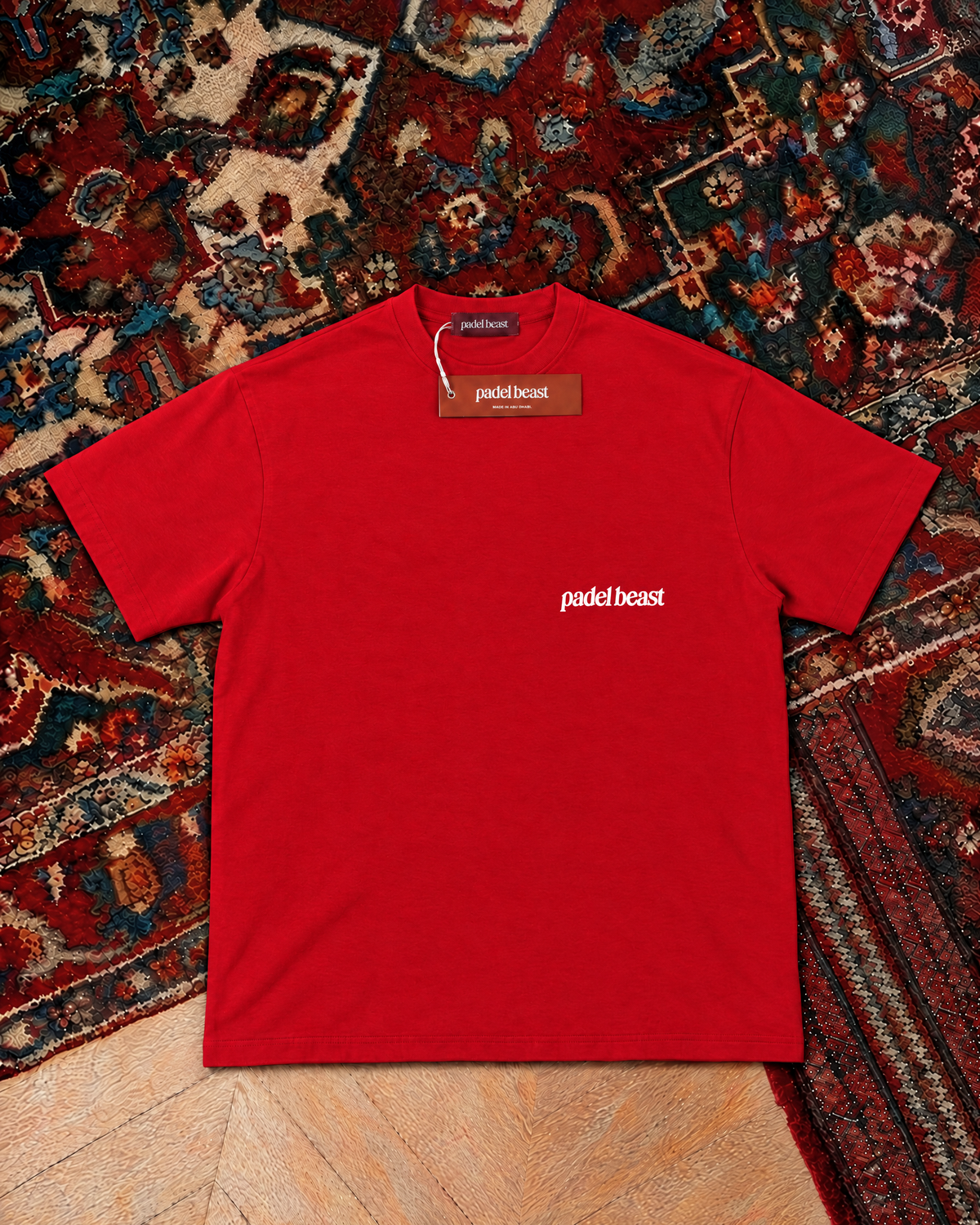 Padel stole all my money, red t-shirt with white print, front