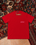 Padel stole all my money, red t-shirt with pink print, front