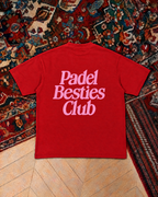 Padel Besties Club, red t-shirt with pink print, back