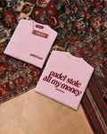 Padel stole all my money, pink t-shirt with red print, front and back