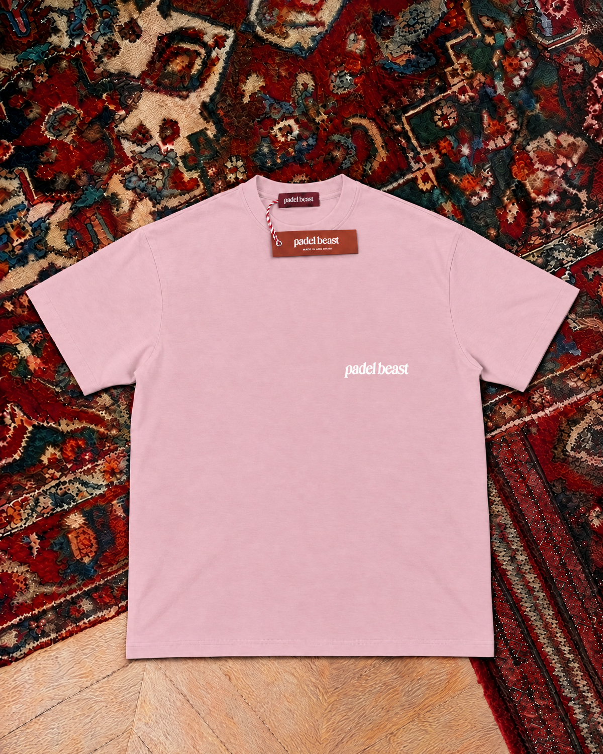 Padel stole all my money, pink t-shirt with white print, front