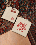 Padel Besties Club tee in cream, folded front and back