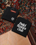 Padel Besties Club tee in black, folded front and back
