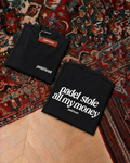 Padel Stole All My Money tee in black, folded front and back