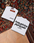 Padel Pretty Girls tee in white, folded front and back