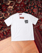 Padel Beast Club white tee front, new neck label and hangtag