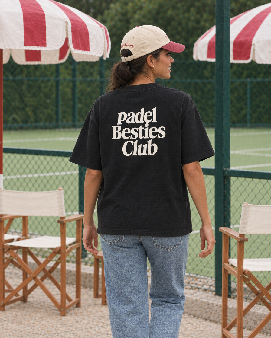 Padel Besties Club black tee - woman back