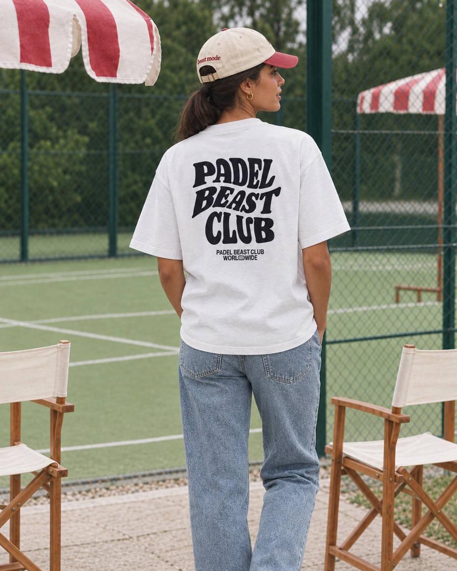 Padel Beast Club white tee - woman back