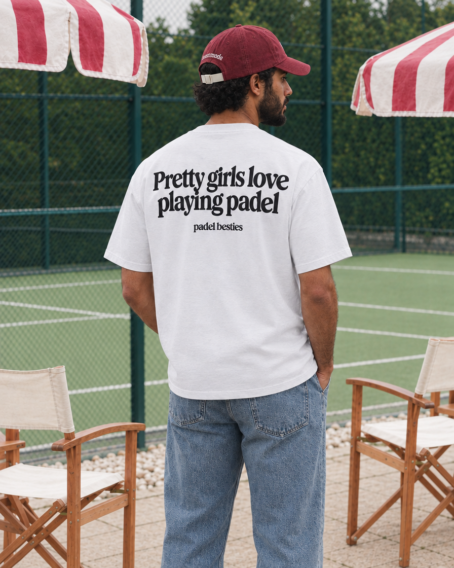 Pretty Girls Love Playing Padel white tee - man back