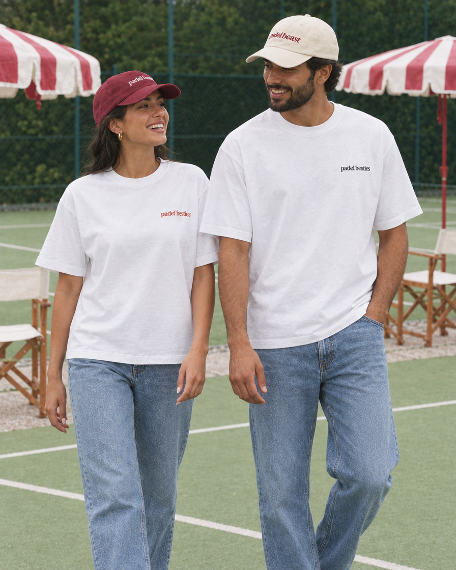 Pretty Girls Love Playing Padel white tee - couple