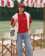Padel stole all my money red tee, pink print - woman front