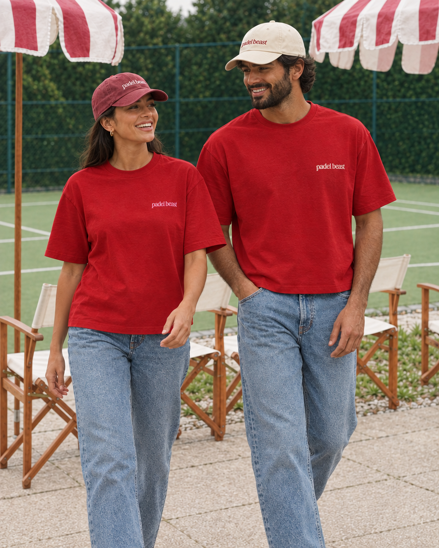 Padel stole all my money red tee - couple, pink and white prints