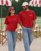Padel stole all my money red tee - couple, pink and white prints