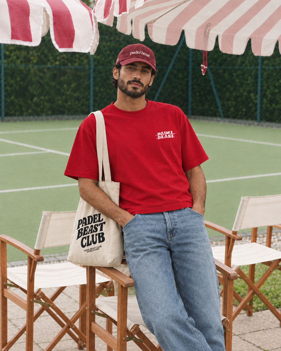 Padel Beast Arabic red tee - man front