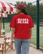 Padel Beast Arabic red tee - woman back