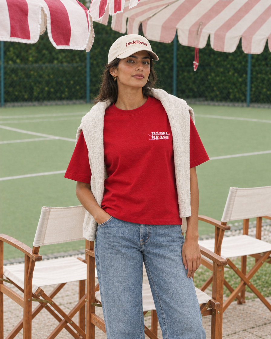 Padel Beast Arabic red tee - woman front