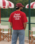 Padel Besties Club red tee, white print - man back