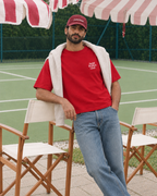 Padel Besties Club red tee, white print - man front
