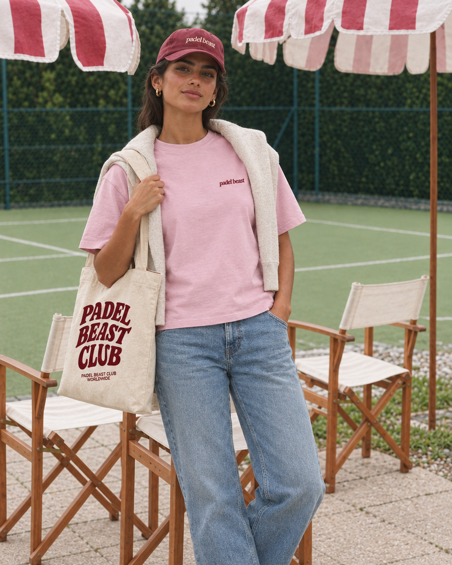 Padel stole all my money pink tee, red print - woman front