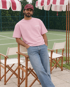 Padel stole all my money pink tee, white print - man front