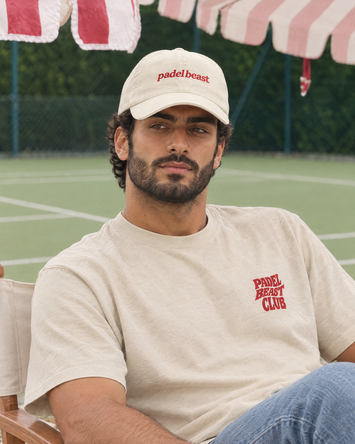 Padel Beast cap worn at the padel club, front